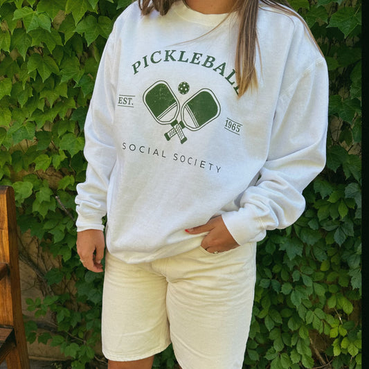 Social Society- Pickleball White Crewneck
